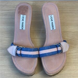 Steve Madden Knox Women's Blue and Pink Buckle Wood Heel Sandals Woman’s 7